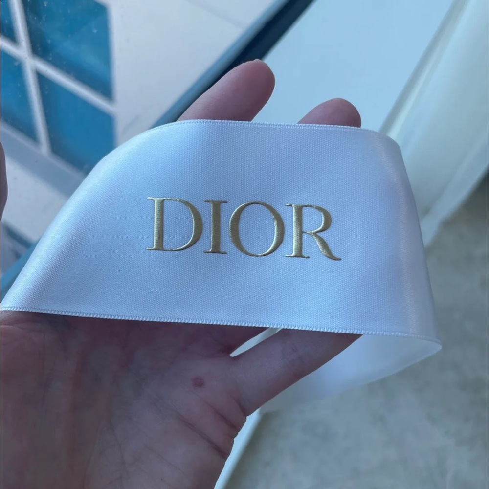 Dior Ribbon. White with gold. Large size. 4 feet